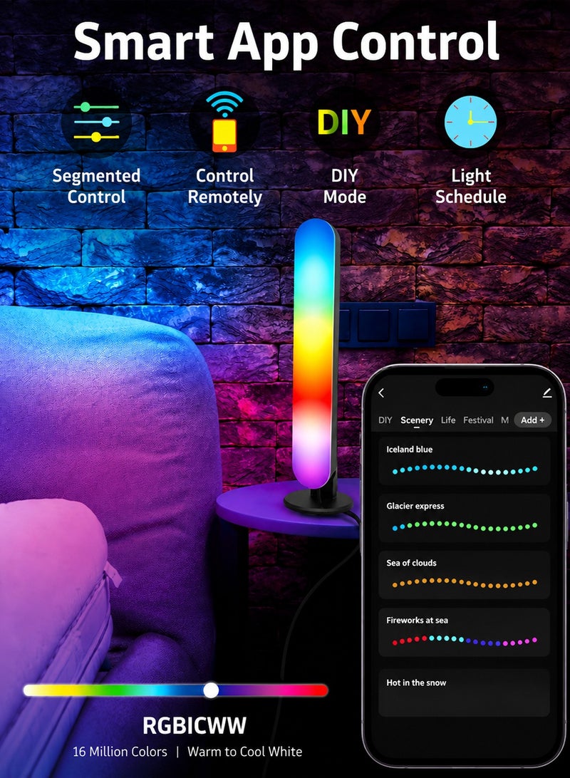 ARNOTEC Smart RGB WiFi Ambient Light Bars 2-Pack, App & Voice Control (Alexa & Google), Music Sync LED Desk Lamp Set of 2, Gaming Monitor Backlight, DIY Color Modes, RGBICWW Smart Ambient Lighting for Desk, Bedroom & Gaming Setup - Image 2