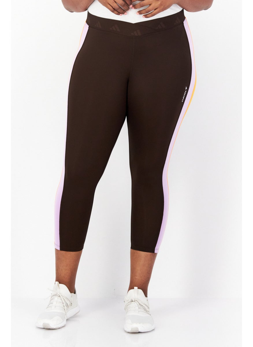 Adidas Women Plus Size Training Leggings, Dark Brown/Purple Combo  - Image 1