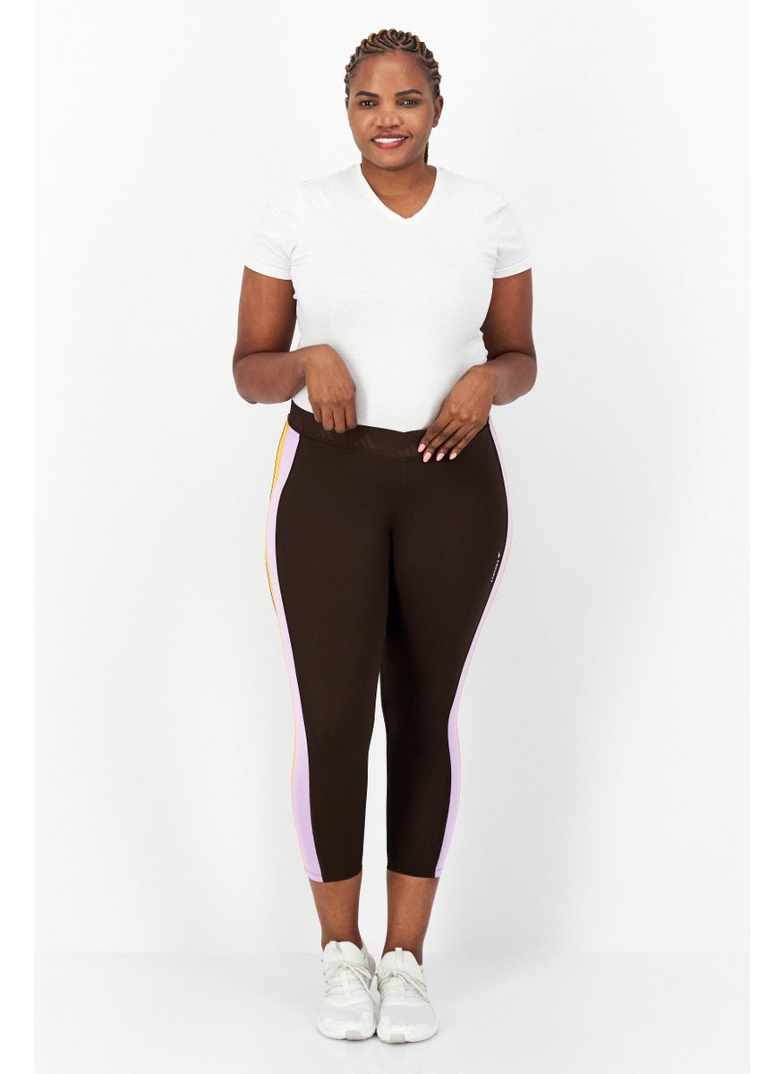 Adidas Women Plus Size Training Leggings, Dark Brown/Purple Combo  - Image 3