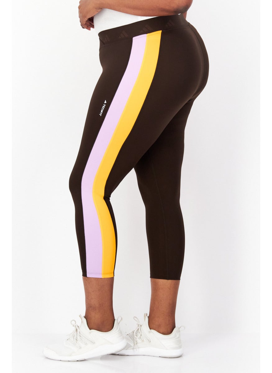Adidas Women Plus Size Training Leggings, Dark Brown/Purple Combo  - Image 4