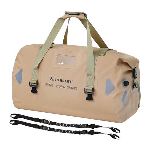 WILD HEART Motorcycle Dry Bag - Waterproof Duffle & Luggage Tail Bag Saddle Bags with Roll Top Closure, Shoulder Straps, Inner Pocket and Straps(66L,Khaki) - Image 1
