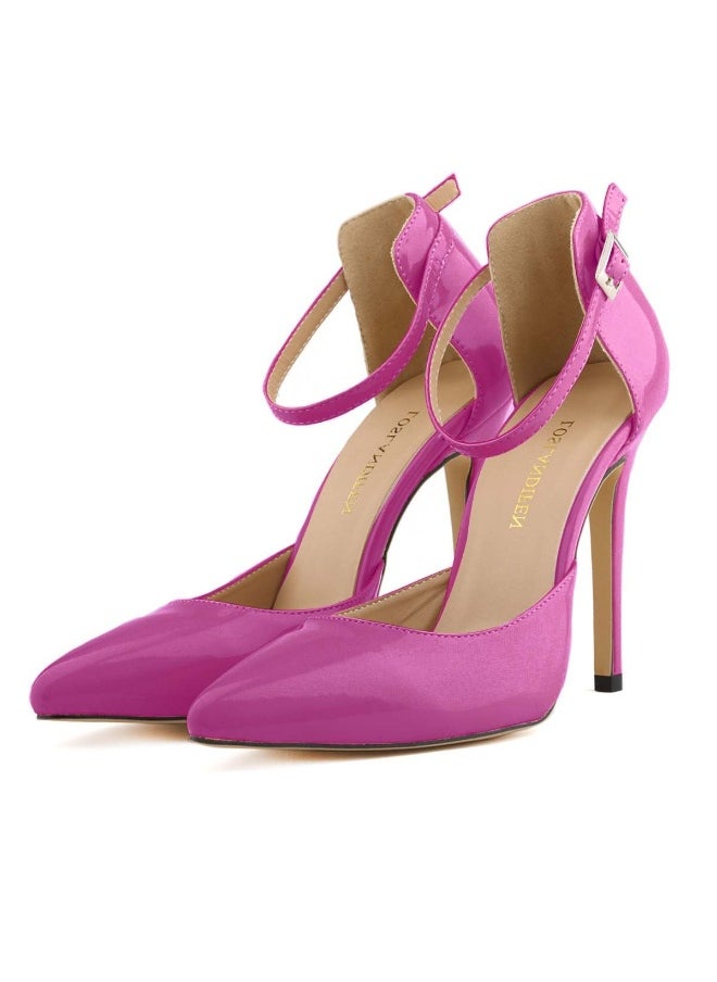 Loquat Stylish enclosed-heel pointed-toe square-buckle candy-colored thin-strap stiletto high heels Purple  - Image 1