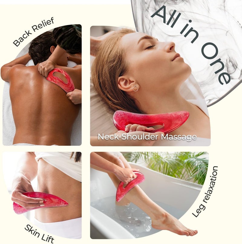 Scienlodic Gua Sha Massage Tool with Handle (Resin) Larger Guasha Body Scraping Tool for Back Legs Neck Massage, Lymphatic Drainage, Cellulite Remove - Large Red - Image 4