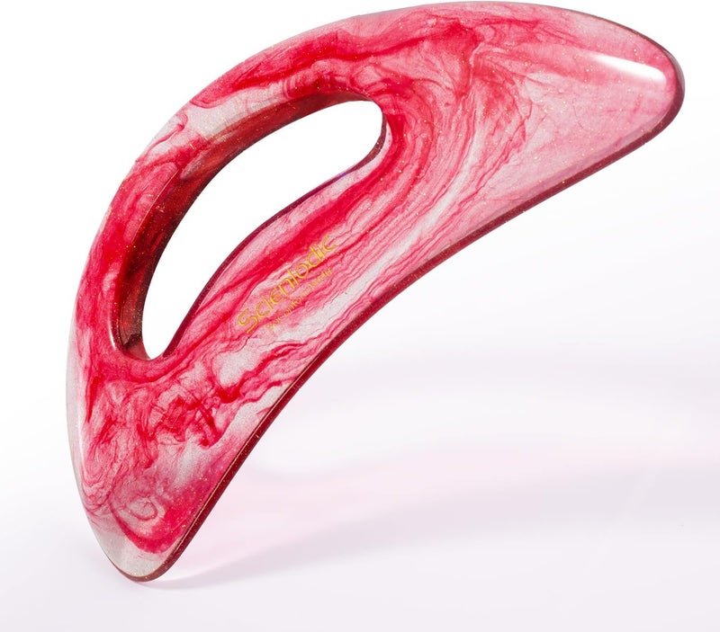 Scienlodic Gua Sha Massage Tool with Handle (Resin) Larger Guasha Body Scraping Tool for Back Legs Neck Massage, Lymphatic Drainage, Cellulite Remove - Large Red - Image 1