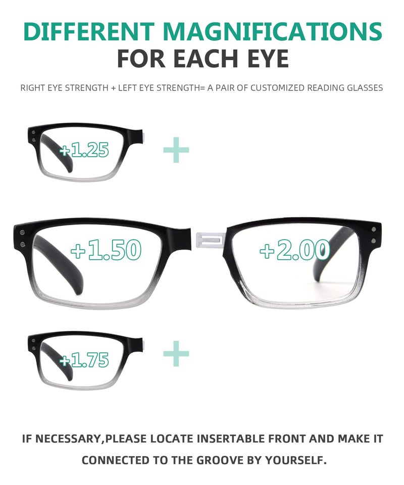 Eyekepper (Must Buy Both Eye) Black Clear-Left Eye +2.25 Reading Glasses with Different Strength for Each Eye - Image 4