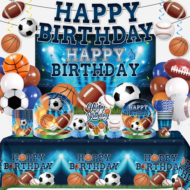 Yingoto 222Pcs Sports Birthday Party Decorations Amp Up Your Sports Themed Party for 25 Guests Includes Banner Plates Tablecloth Cupcake Toppers and Aluminum Balloons for Boy Birthday Party Decorations - Image 2
