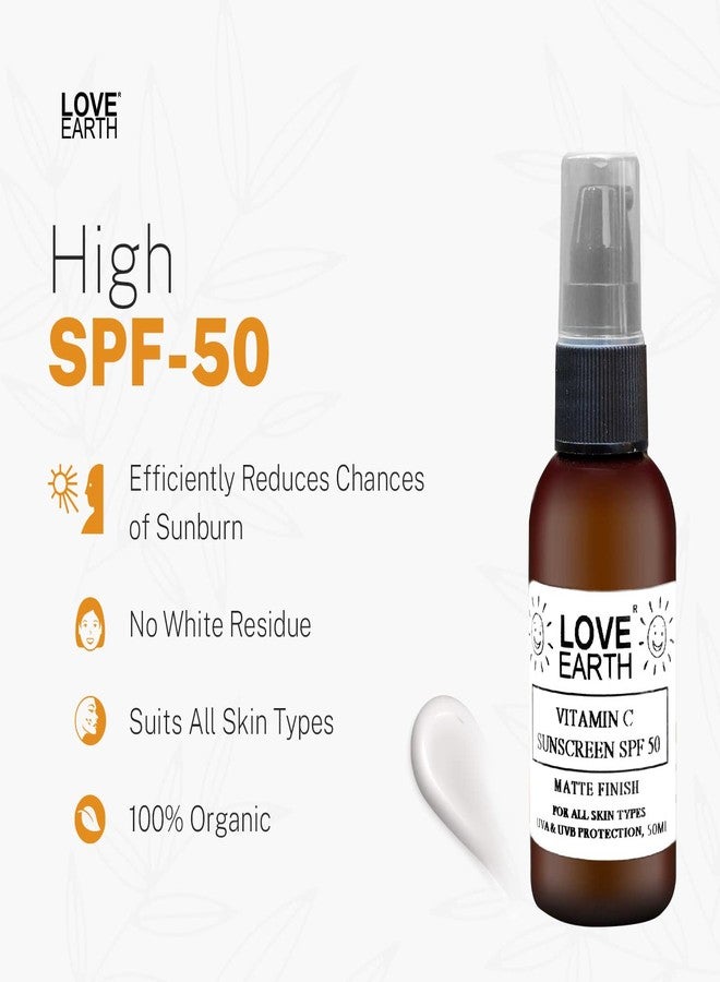 Love Earth Vitamin C Sunscreen SPF-50 For Sun's UVA, UVB Ray Protection With Vitamin C & Essential Oils For All Skin Types 50ml - Image 4