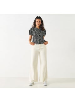 2Xtremz 2Xtremz Printed Top with Tie-Up Neck and Short Sleeves  - Image 1