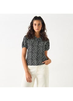2Xtremz 2Xtremz Printed Top with Tie-Up Neck and Short Sleeves  - Image 2