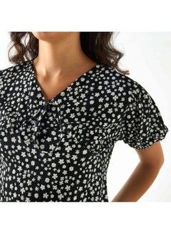 2Xtremz 2Xtremz Printed Top with Tie-Up Neck and Short Sleeves  - Image 3