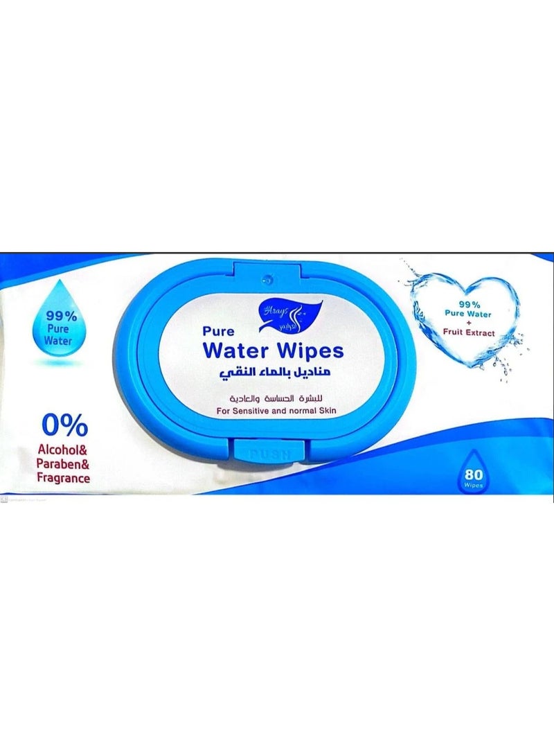 Alarays Pure Water Wipes 99% pure Water - 0% Alcohol & paraben & Fragrance - 80 Wipes
