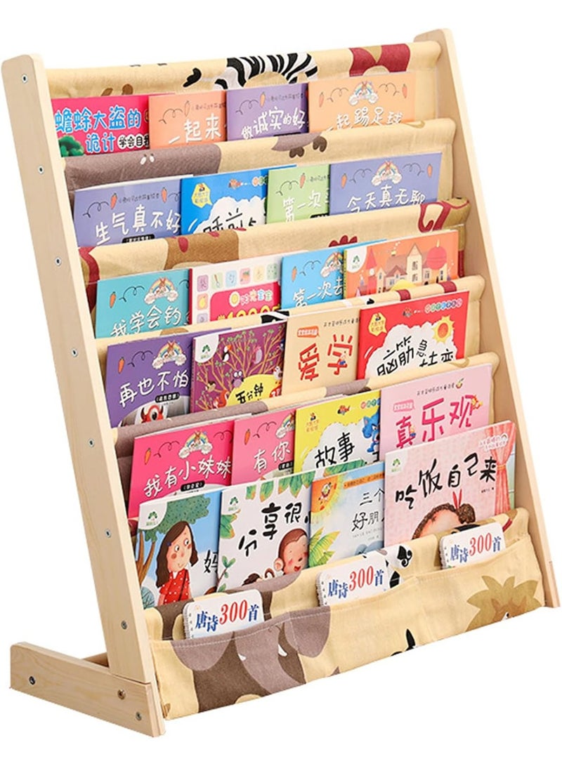 U-HOOME Kids Bookshelf with Deep Sleeve Storage,6-Tier Natural Wood Kids Book Rack Storage Baby Bookcase Organizer Magazine Rack Toddler Book Shelf Organizer for Bedroom Playroom Toy Storage - Image 1