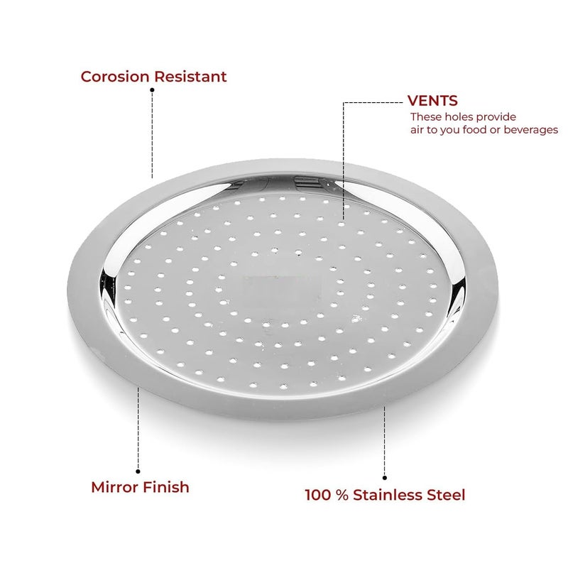 Damurhu Stainless Steel Hole Lid s | | Lid Covers for Utensils | Milk Cover Plate| Steel Jali Plate | Essential Set for Kitchen | (Dia ; Height - 0.5 cm,Lenth -18.5 cm,Width -14 cm) Size -10,11,12 Set Of 3 - Image 4