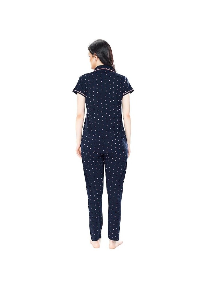 Women's Cotton Flash Printed Night Suit set of Shirt & Pajama Set