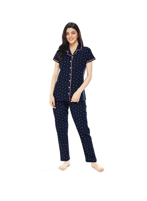 Women's Cotton Flash Printed Night Suit set of Shirt & Pajama Set
