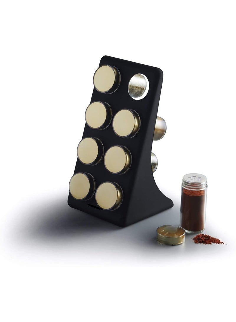 Kimaya Herb and Spice Rack Set with 8 Brass Finish Lidded Jars and Gift Box, Blackened Brass - Image 2