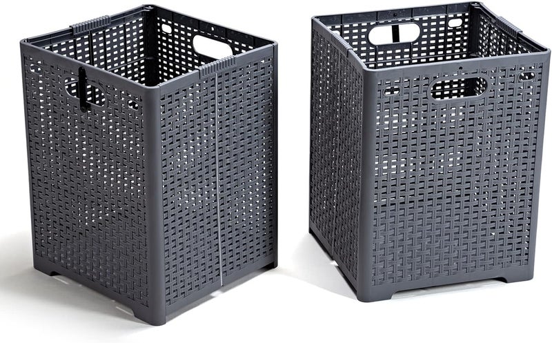 Ndola 42L Collapsible Plastic Laundry BasketsFoldable Laundry HamperPack of 2 Grey - Image 1