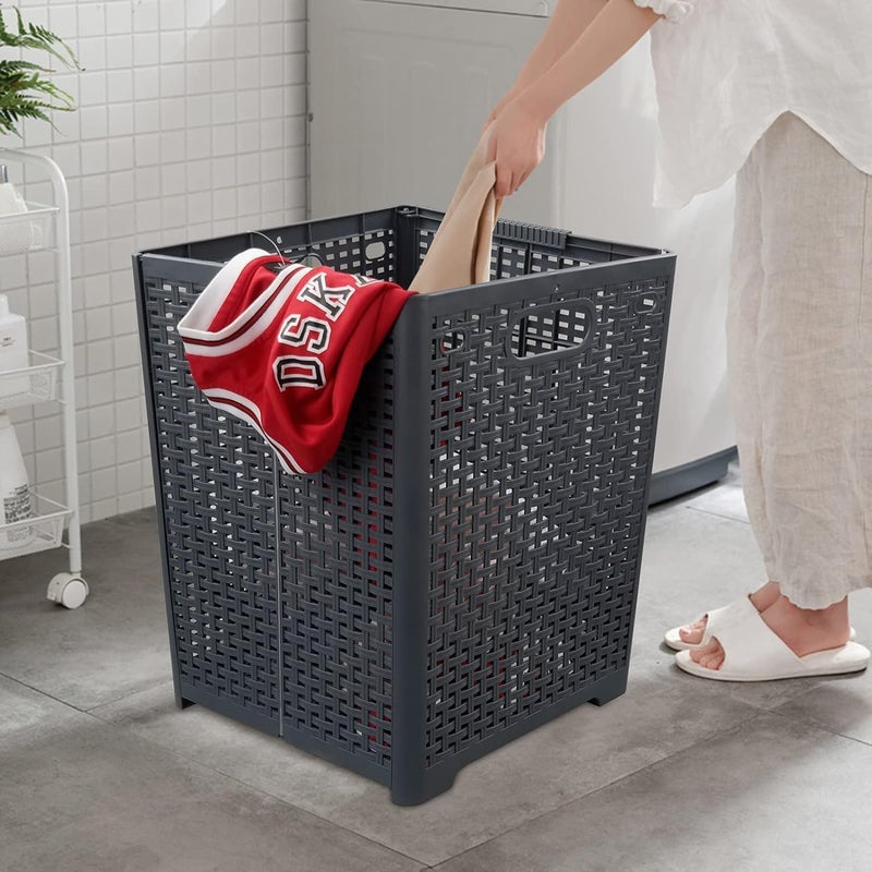 Ndola 42L Collapsible Plastic Laundry BasketsFoldable Laundry HamperPack of 2 Grey - Image 2