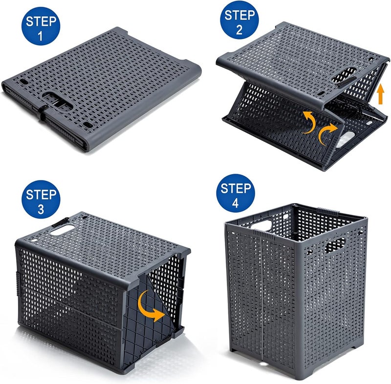 Ndola 42L Collapsible Plastic Laundry BasketsFoldable Laundry HamperPack of 2 Grey - Image 3