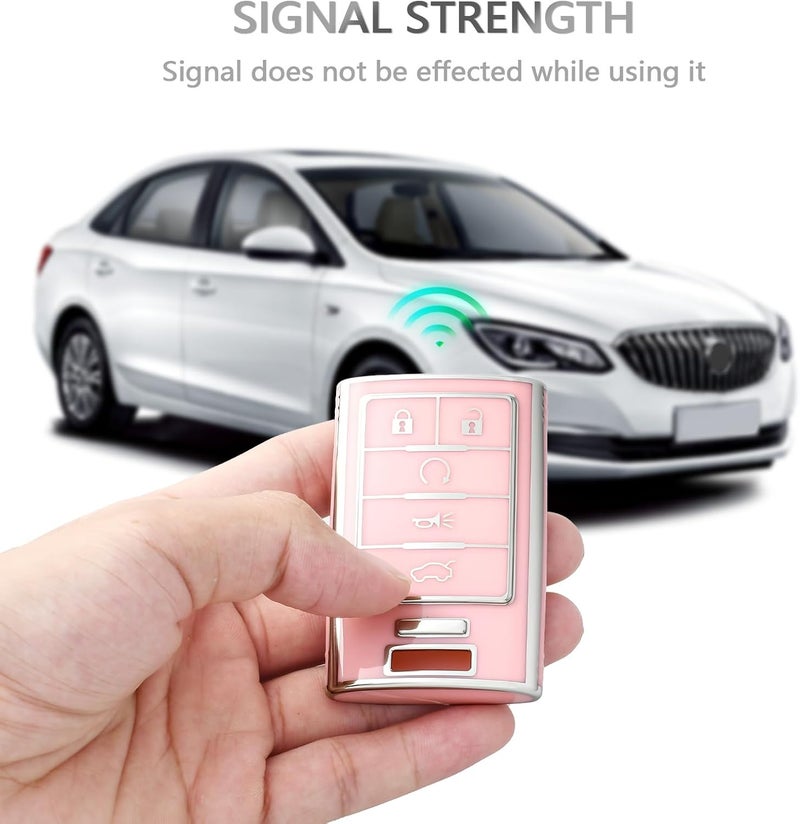 OFFCURVE Key Fob Cover white Keychain for Cadillac, TPU Car Key Case Protector for Cadillac SRX ATS ELR XTS 2010 2011 2012 2013 2014 2015 Keyless Entry Remote Control Start Car Key Accessories, Pink - Image 5