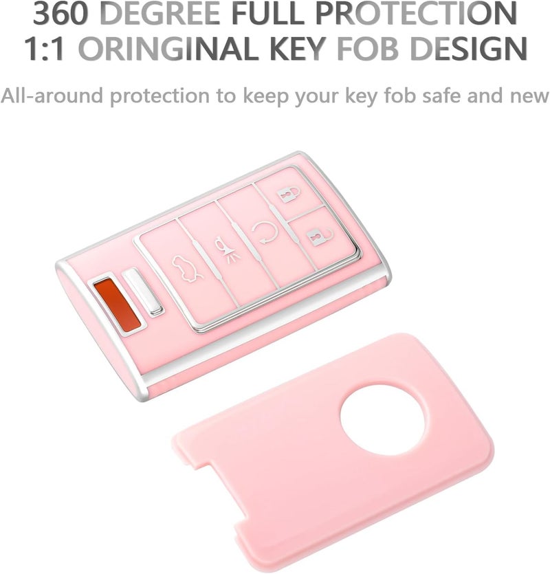 OFFCURVE Key Fob Cover white Keychain for Cadillac, TPU Car Key Case Protector for Cadillac SRX ATS ELR XTS 2010 2011 2012 2013 2014 2015 Keyless Entry Remote Control Start Car Key Accessories, Pink - Image 3