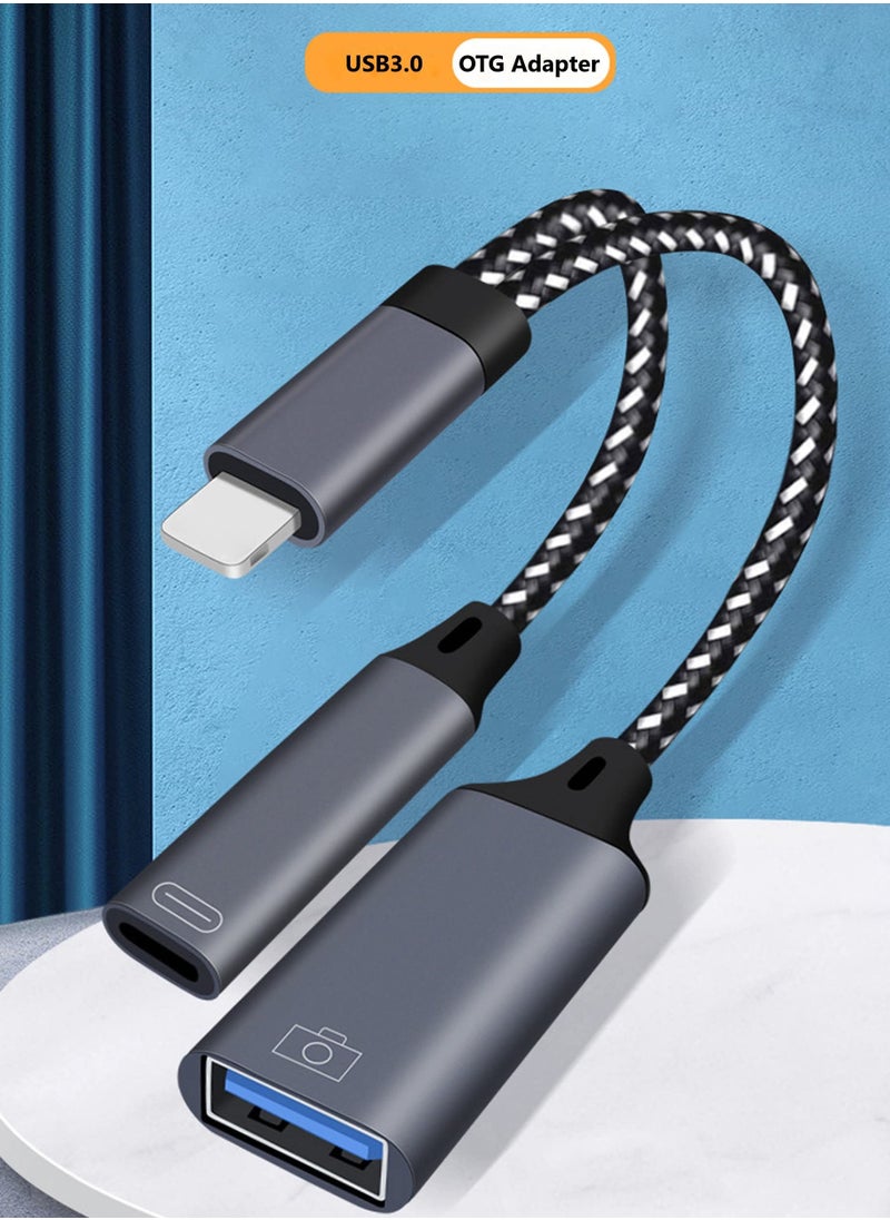 KASTWAVE - OTG Adapter Cable for iPhone - One Point Two USB3.0 Interface, PD Fast Charge, Multi-Function Adapter Cable with Audio Cable for U Disk and Reader - Image 1