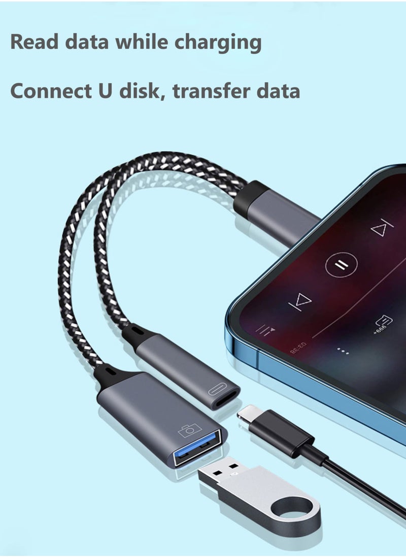 KASTWAVE - OTG Adapter Cable for iPhone - One Point Two USB3.0 Interface, PD Fast Charge, Multi-Function Adapter Cable with Audio Cable for U Disk and Reader - Image 1