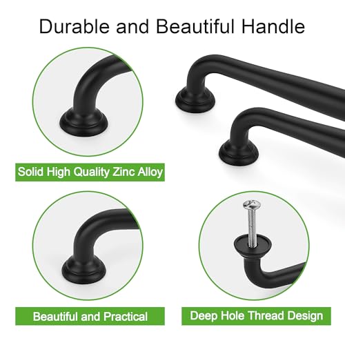 TUNNY 10 Pack Cabinet Handles-5"/128mm Screw Spacing Matte Black Furniture Hardware Handles for Kitchen Cabinets Bedroom Dresser Wardrobe Cabinet Pulls - Image 3