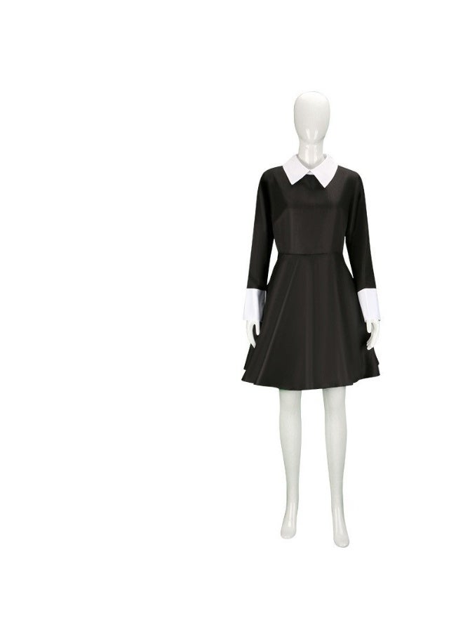 NIBEMINENT The Adams family's cosplay costume, chiffon dress, Wednesday black retro role-playing black chiffon - Image 1