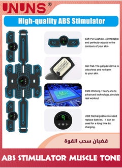 UNUNS منبه عضلات البطن، حزام تدريب عضلات الخصر، آلة البطن قابلة لشحن USB لجهاز البطن والذراع والساق، معدات تدريب القوة للرجال والنساء، معدات تمارين منزلية مكتبية، زرقاء  - Image 2
