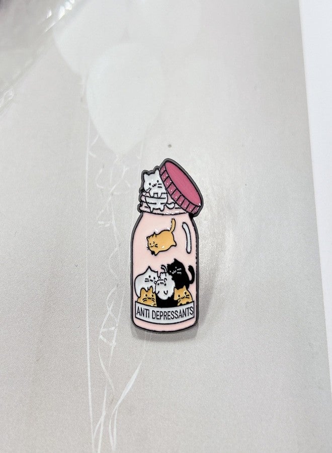 Cykdohy Cute Cartoon Cat in Pink Bottle Enamel Brooch for Women Girls Fun Kawaii Animal Brooches ANTI DEPRESSANTS Letter Lapel Pins Badge Clothing Bags Jackets Hat Suit Decoration DIY Accessories Pin - Image 4