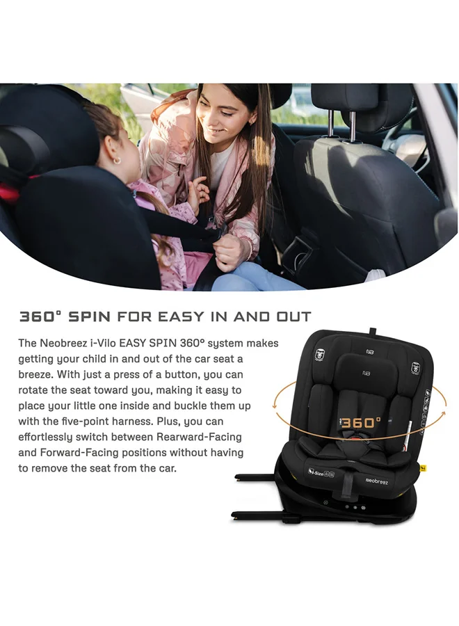 neobreez I-VILO 360° Rotatable ISOFIX All-in-1 Convertible Baby Toddler Kids Child Car Seat, I-Size ECER129,  Recline&Adjustable, Side Impact Protection, Memory Foam 0-12Yrs, 0-36Kg, Group 0+/1/2/3, 5 Point Harness
