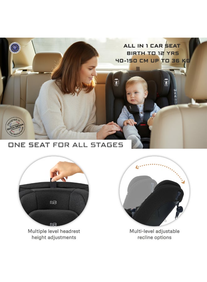 neobreez I-VILO 360° Rotatable ISOFIX All-in-1 Convertible Baby Toddler Kids Child Car Seat, I-Size ECER129,  Recline&Adjustable, Side Impact Protection, Memory Foam 0-12Yrs, 0-36Kg, Group 0+/1/2/3, 5 Point Harness - Image 2