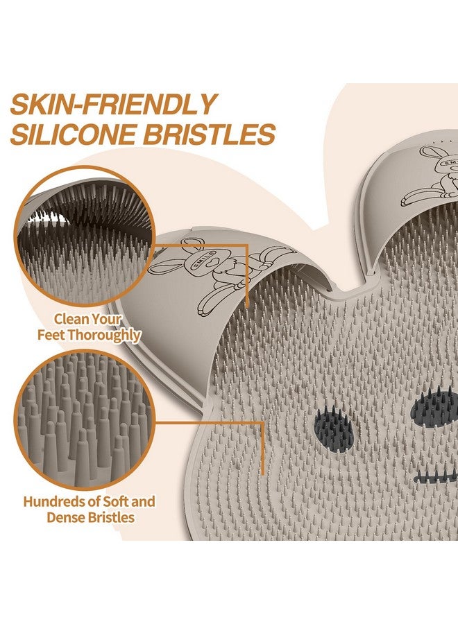 مانمي هيلث سجادة تنظيف القدمين المطورة مع أكواب شفط غير قابلة للانزلاق، سجادة تنظيف القدمين على شكل أرنب من السيليكون للاستخدام أثناء الاستحمام للرجال والنساء (كاكي) - Image 3
