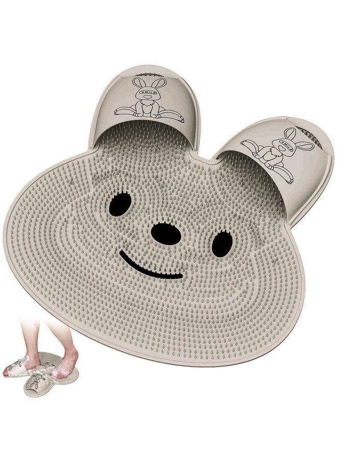 مانمي هيلث سجادة تنظيف القدمين المطورة مع أكواب شفط غير قابلة للانزلاق، سجادة تنظيف القدمين على شكل أرنب من السيليكون للاستخدام أثناء الاستحمام للرجال والنساء (كاكي) - Image 1