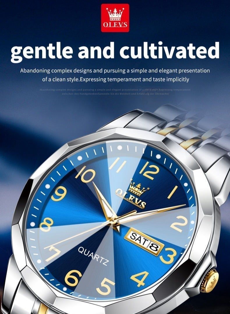 أوليفز ساعة يد رجالية مقاومة للماء، ساعة رقمية كوارتز للرجال، ساعة يد مضيئة من الفولاذ المقاوم للصدأ، تعرض التاريخ والأيام. - Image 5