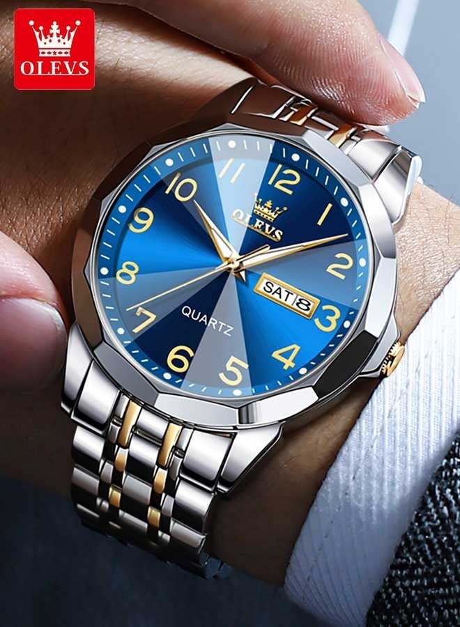أوليفز ساعة يد رجالية مقاومة للماء، ساعة رقمية كوارتز للرجال، ساعة يد مضيئة من الفولاذ المقاوم للصدأ، تعرض التاريخ والأيام. - Image 1