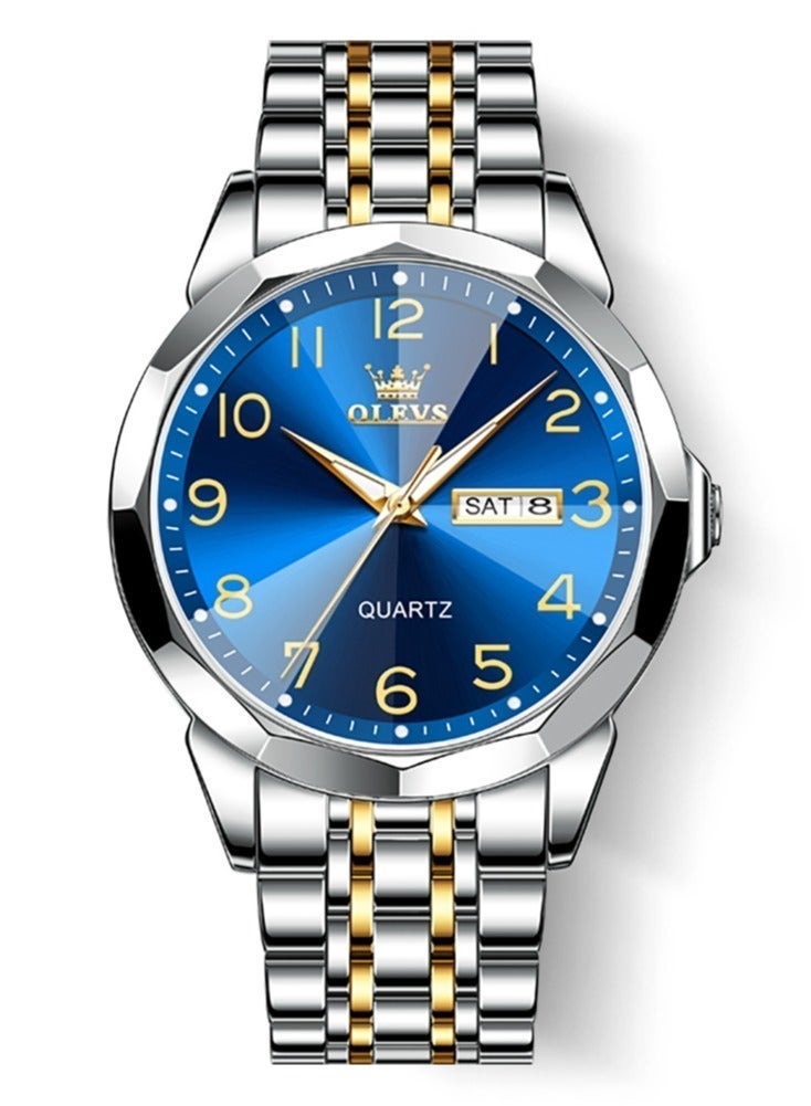 أوليفز ساعة يد رجالية مقاومة للماء، ساعة رقمية كوارتز للرجال، ساعة يد مضيئة من الفولاذ المقاوم للصدأ، تعرض التاريخ والأيام. - Image 3