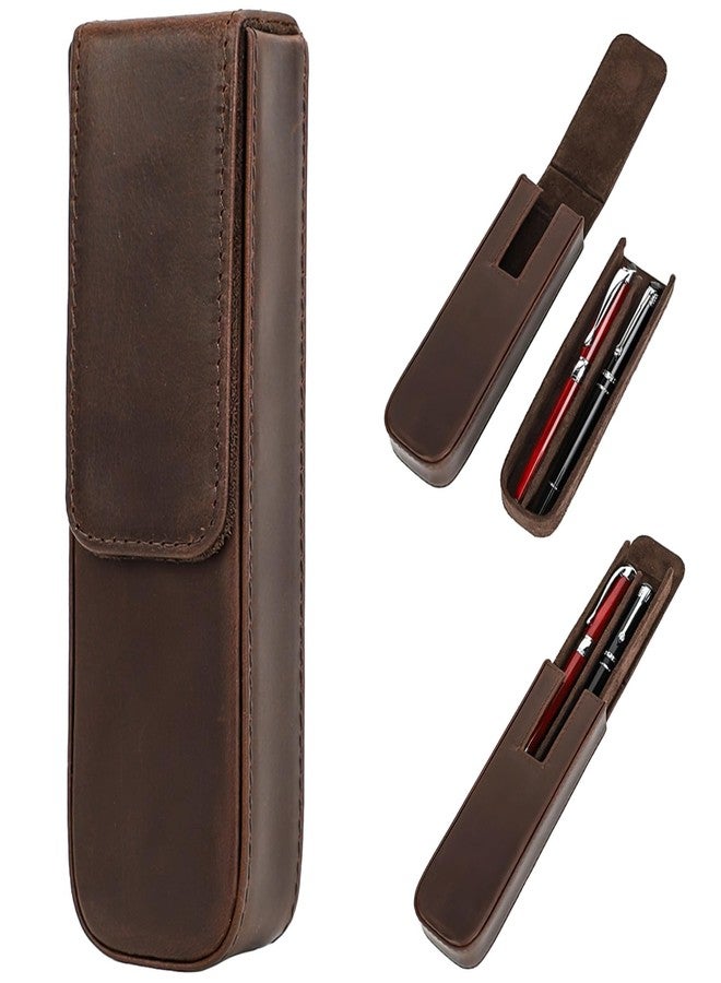 Homaisson Genuine Leather 2-Pen Case, 2-slot Fountain Pen Holder, Pencil Storage Box with Removable Tray, Fashion Drawer Style Pen Organizer with Adsorbent Closure for Men & Women(Coffee Color) - Image 1