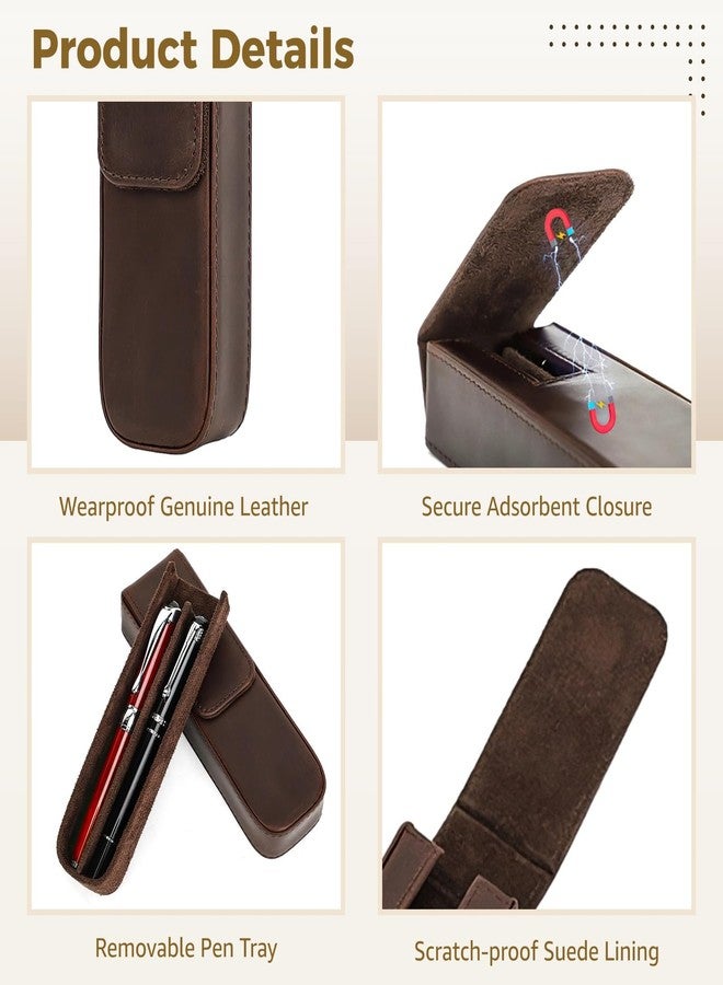 Homaisson Genuine Leather 2-Pen Case, 2-slot Fountain Pen Holder, Pencil Storage Box with Removable Tray, Fashion Drawer Style Pen Organizer with Adsorbent Closure for Men & Women(Coffee Color) - Image 2