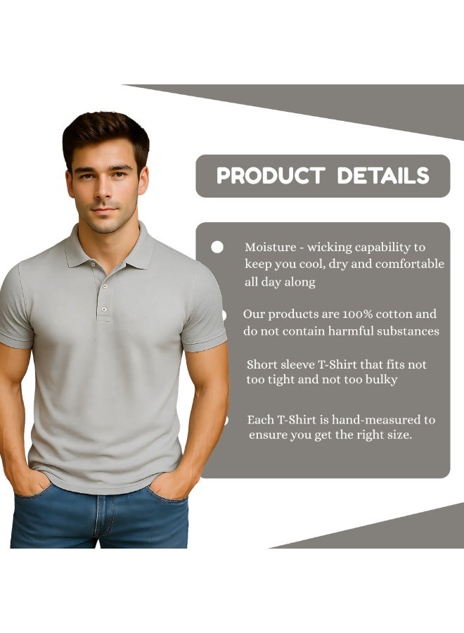 برينت شوب فور مي تي شيرت بولو جولف رجالي بقصّة عادية وأكمام قصيرة من القطن الخالص، 220 جرام لكل متر مربع، ألوان أساسية - Image 3