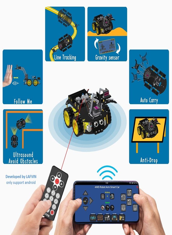 LAFVIN Mechanical 4WD Robot Arm Smart Car Kit - STEM/Graphical Programming Robot Car Compatible with Arduino IDE - Tutorial Included - Image 3