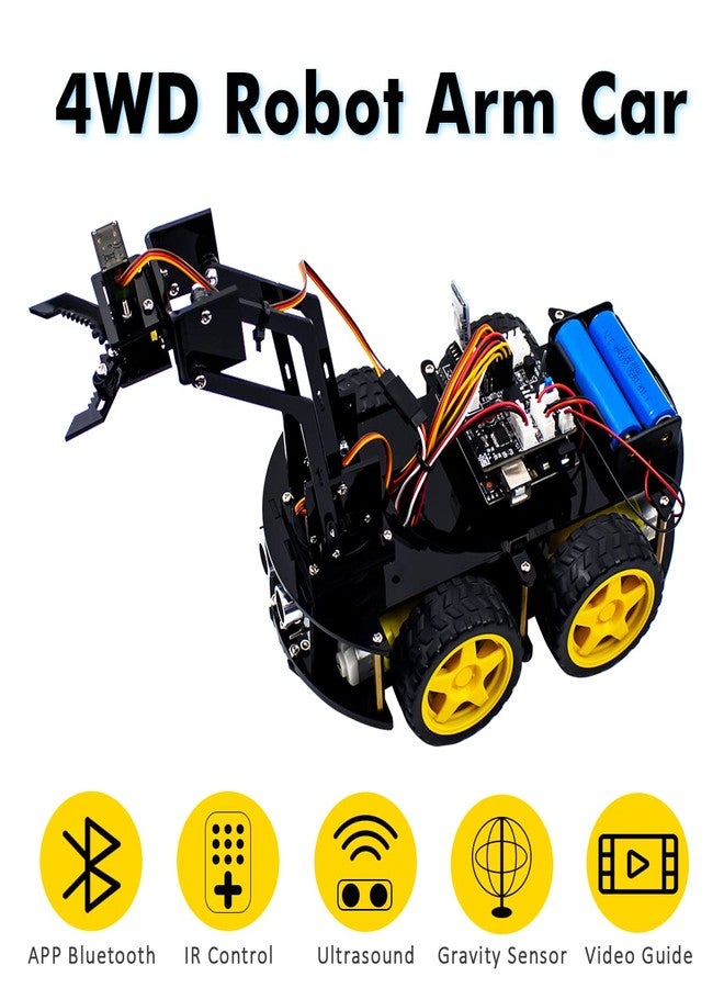 LAFVIN Mechanical 4WD Robot Arm Smart Car Kit - STEM/Graphical Programming Robot Car Compatible with Arduino IDE - Tutorial Included - Image 2
