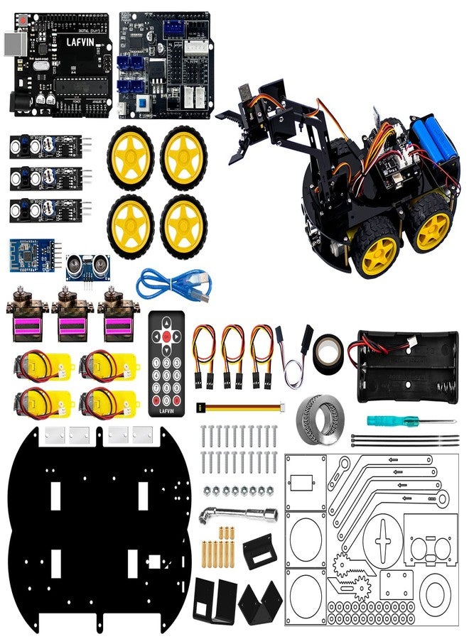 LAFVIN Mechanical 4WD Robot Arm Smart Car Kit - STEM/Graphical Programming Robot Car Compatible with Arduino IDE - Tutorial Included - Image 1