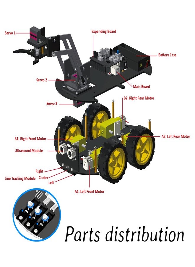 LAFVIN Mechanical 4WD Robot Arm Smart Car Kit - STEM/Graphical Programming Robot Car Compatible with Arduino IDE - Tutorial Included - Image 5
