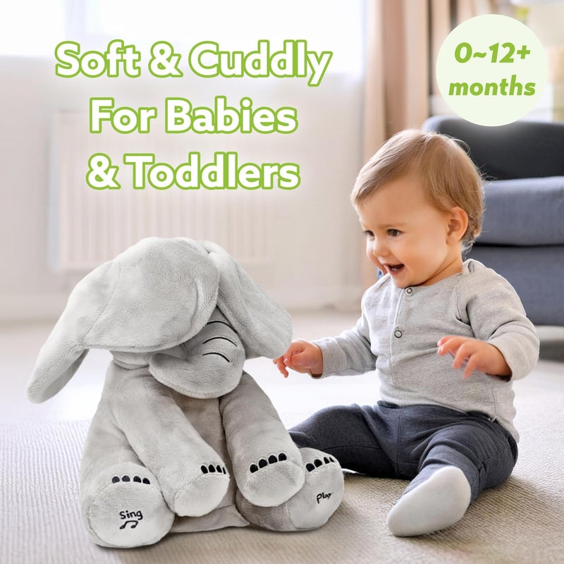 Tippi Peek a Boo Elephant Toy - Interactive Singing Elephant Teddy with Flapping Ears - for Newborn Baby Boys or Girls - Peekaboo Soft Toy for Babies 0-12 Months + - Image 3