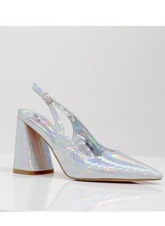 LAMARAPARIS Prisha pointy sling back on a 9cm block heel silver  - Image 1