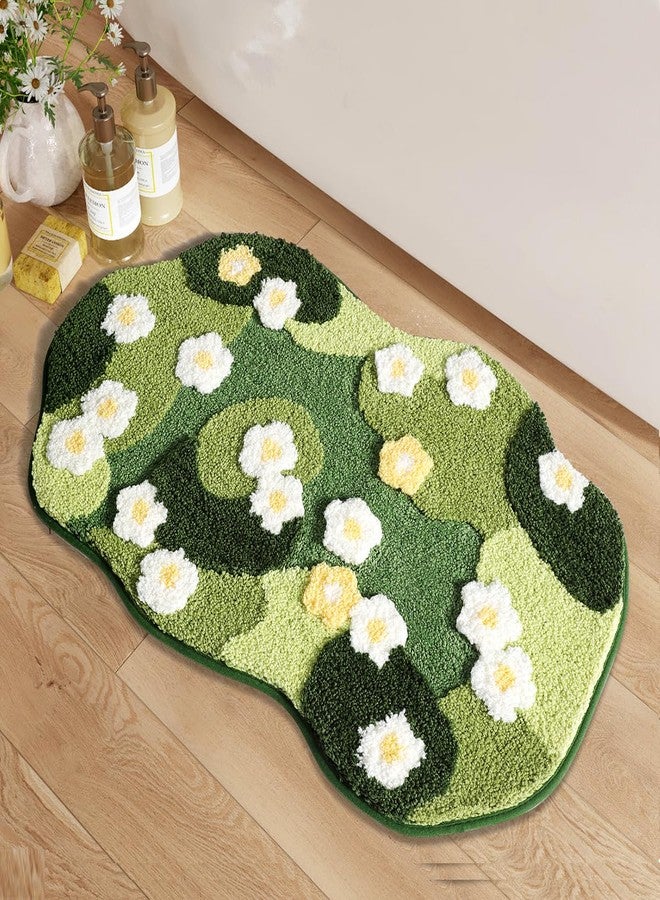 PTAEXCEL Cute Bath Mat, Moss Rug Soft Green Bathroom Rug, Non Slip Bath Mat Super Absorbent, Floral Nature Bathtub Mat Washable for Shower Bathroom Floor (Full Bloom, 32" x 20") - Image 1