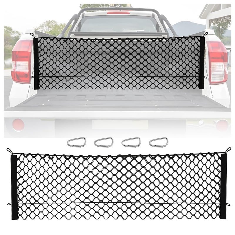 KIFIDAN 49" x 15.7" Truck Bed Organizer,Elastic Shrink Truck Cargo Net with 4 Metal Hooks Keep Truck Interior Tidy,Truck Bed Storage Hold Many Items Compatible with Chevrolet,Ford,GMC (XL 49"x15.7") - Image 1