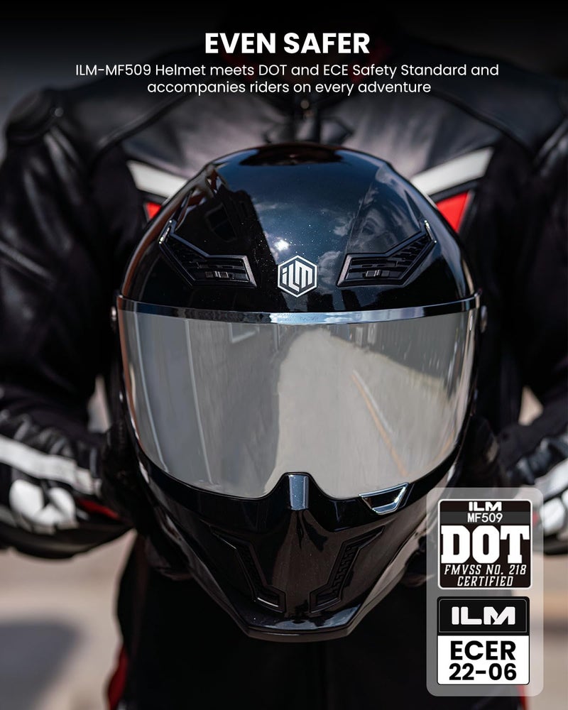ILM Motorcycle Helmets for Adult Men Women Full Face DOT ECE Powersports Dual Visor Street Racing Helmet with Pinlock Cascos para Motos Model MF509 (Gloss Blacks, S) - Image 2